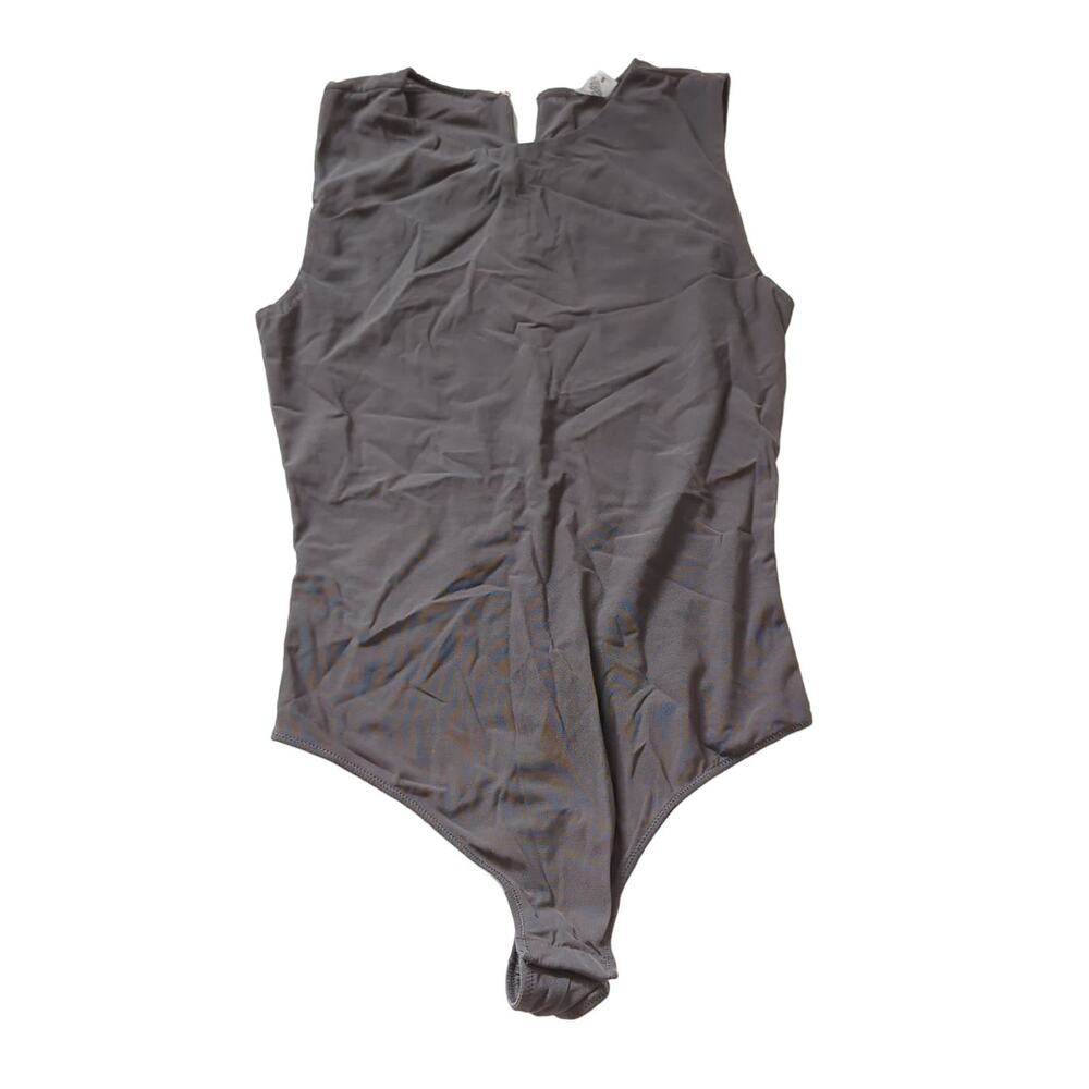 Parade Womens One Piece‎ Bodysuit Mesh Layered Stretchy Top Gunmetal Gray Small